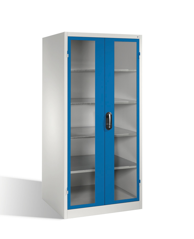Tooling and equipment cabinet Cabo-XXL, wing doors w view window, W 930, D 800, H 1950 mm, grey/blue