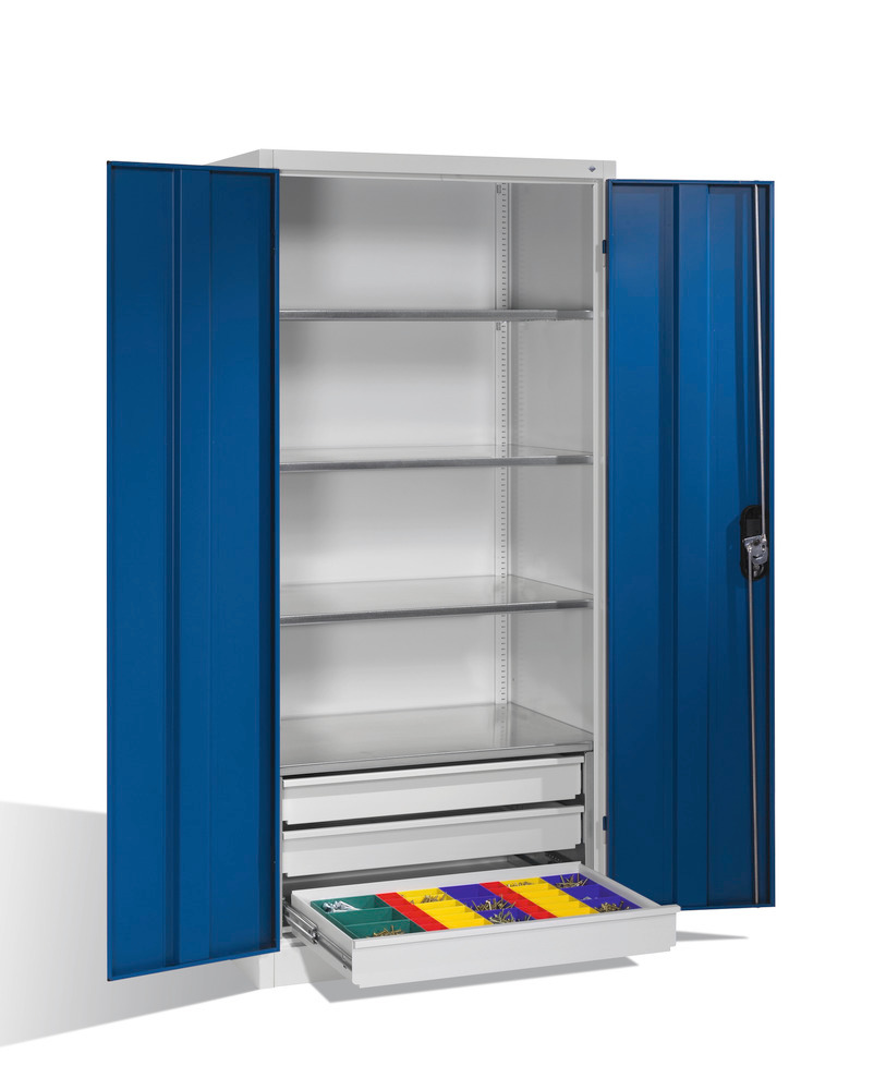 Tooling and equipment cabinet Cabo, wing doors and drawers, W 930, D 600, H 1950 mm, grey/blue - 2