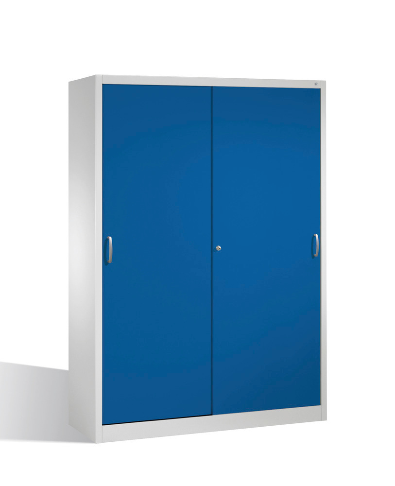 Armoire pour matériel Cabo, portes coulissantes, 8 étagères, L 1600, P 500, H 1950, gris/bleu - 1