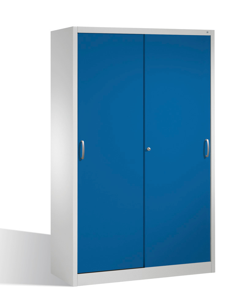 Tool storage cabinet Cabo with sliding doors, 4 shelves, W 1200, D 600, H 1950 mm, grey/blue - 1