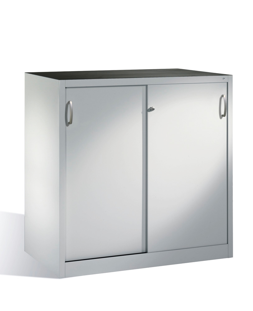 Tool storage cabinet Cabo with sliding doors, 2 shelves, W 1200, D 600, H 1200 mm, grey - 1