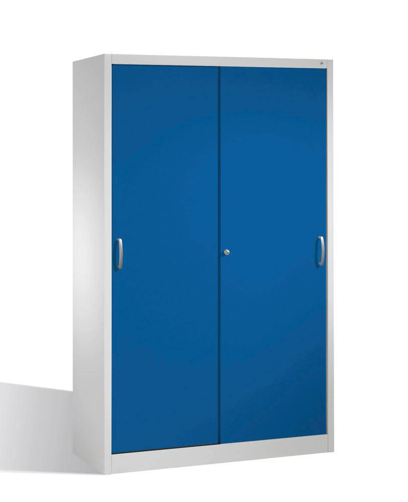 Tool storage cabinet Cabo with sliding doors, 4 shelves, W 1200, D 500, H 1950 mm, grey/blue - 1