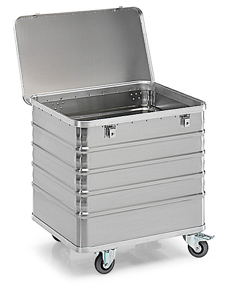 Transport container TW 235-B, with lid, 4 closed sides, 2 swivel and 2 fixed wheels, 225 litres - 2