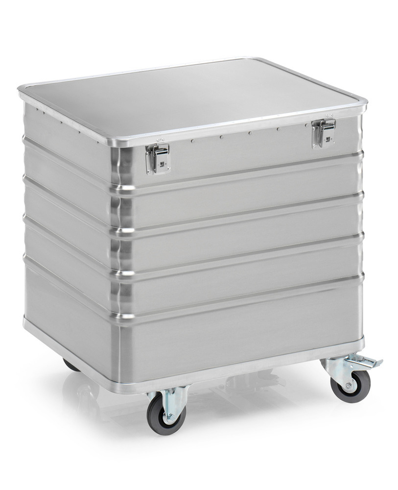 Transport container TW 235-B, with lid, 4 closed sides, 2 swivel and 2 fixed wheels, 225 litres - 1