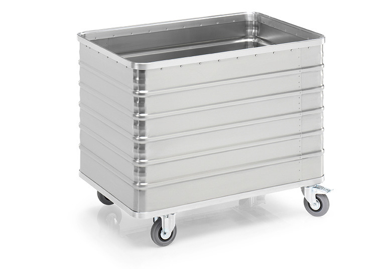 Transport container TW 415-B, without lid, 4 closed sides, 2 swivel and 2 fixed wheels, 415 litres - 1