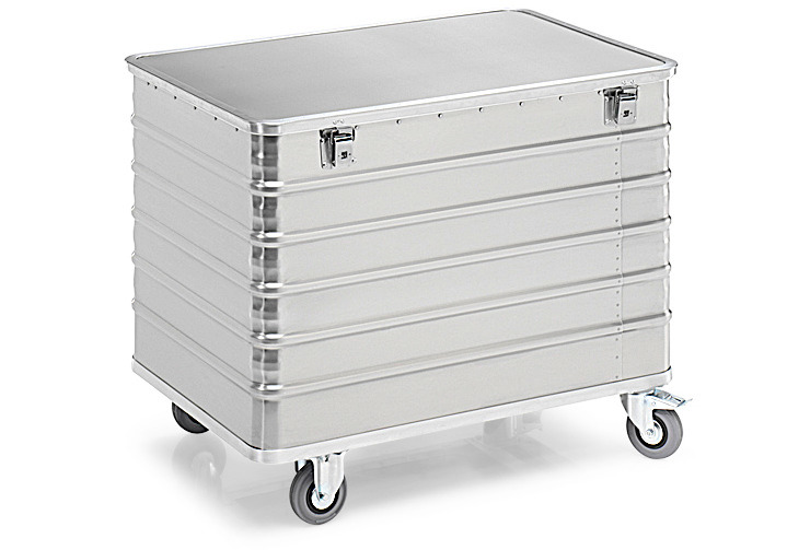 Transport container TW 415-B, with lid, 4 closed sides, 2 swivel and 2 fixed wheels, 415 litres - 1