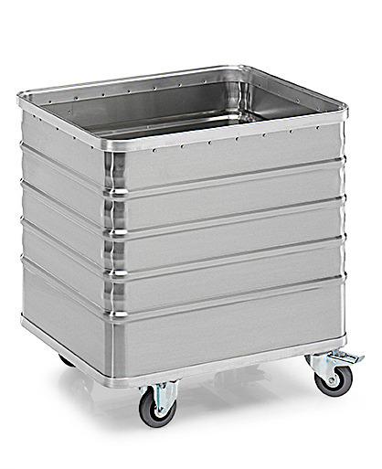 Transport container TW 235-B, without lid, 4 closed sides, 2 swivel and 2 fixed wheels, 225 litres