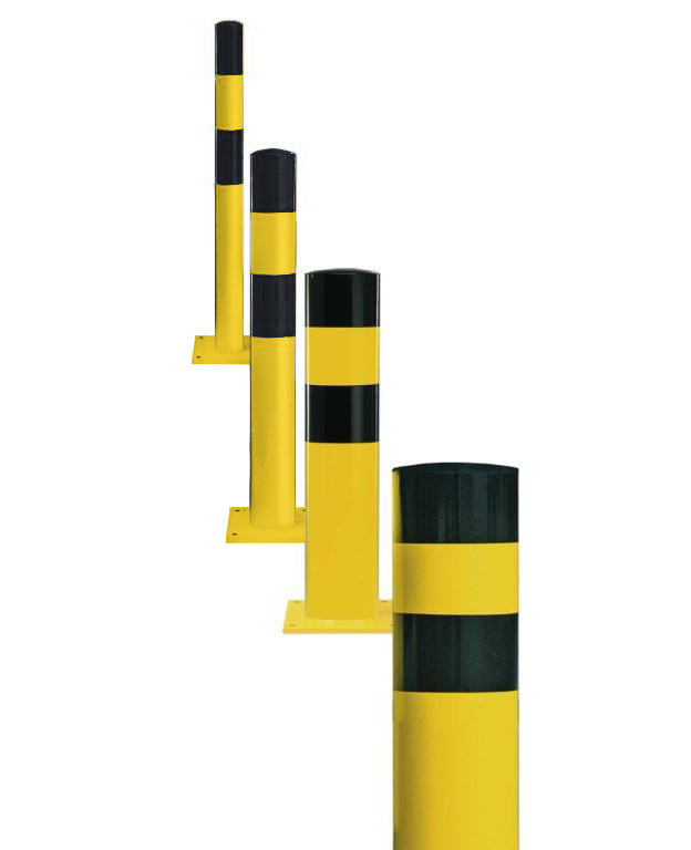 Bolardo de protección de acero para hormigonar al suelo, diámetro 90 mm, altura 1600, amarillo/negro - 2