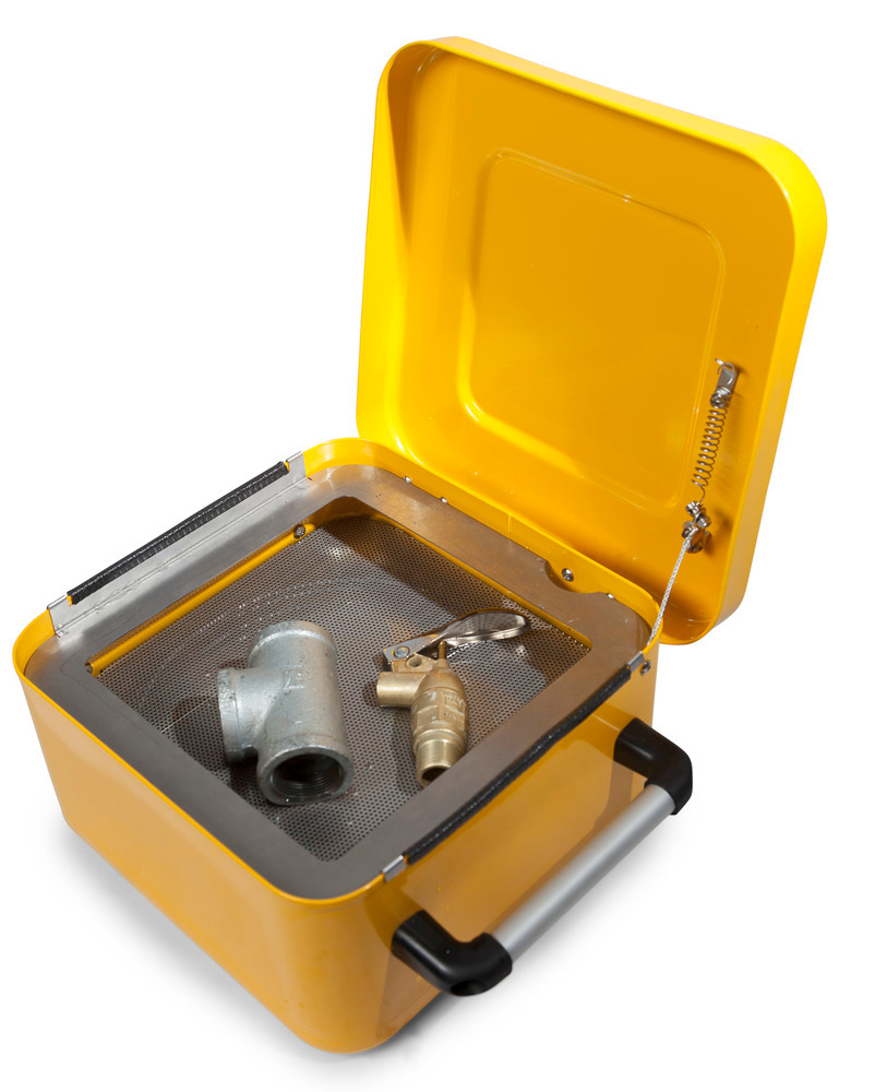 Steel Dip Tank - 10-Liter - FALCON - Powder-Coated Yellow - Spring-Mounted Immersion Strainer - 6