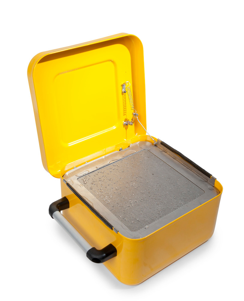 Steel Dip Tank - 10-Liter - FALCON - Powder-Coated Yellow - Spring-Mounted Immersion Strainer - 3