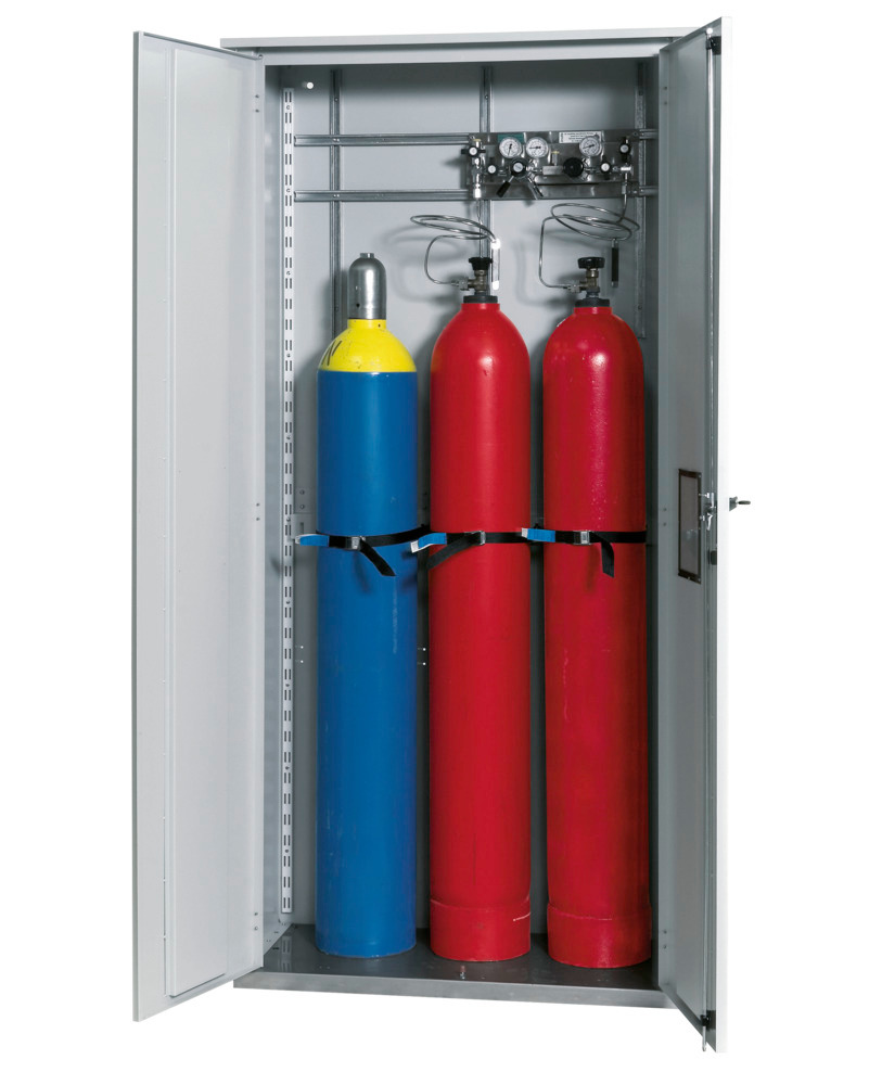 Armario para botellas de gas asecos, 3 x 50 botellas, 1000 mm ancho, doble puerta batiente, gris - 1