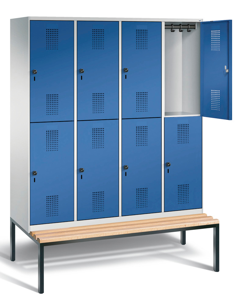 Garderobeskab Evolo med bænk, 8 sektioner, B 1600, D 500/815, H 2090 mm, grå/blå - 2