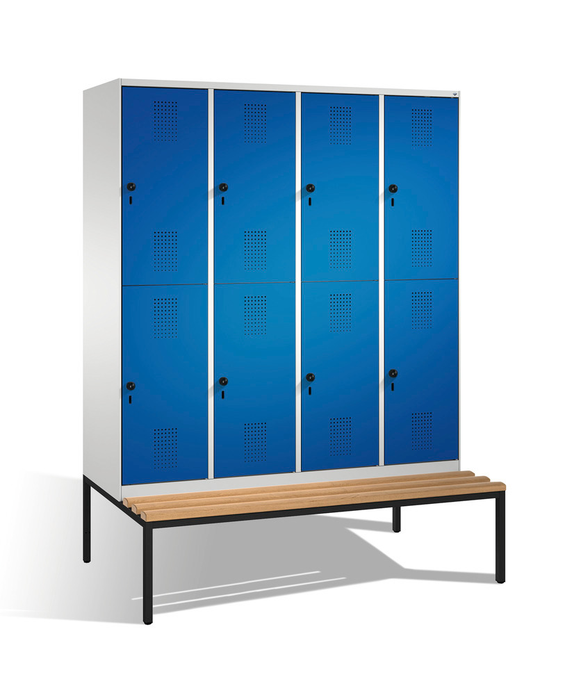 Garderobeskab Evolo med bænk, 8 sektioner, B 1600, D 500/815, H 2090 mm, grå/blå - 1