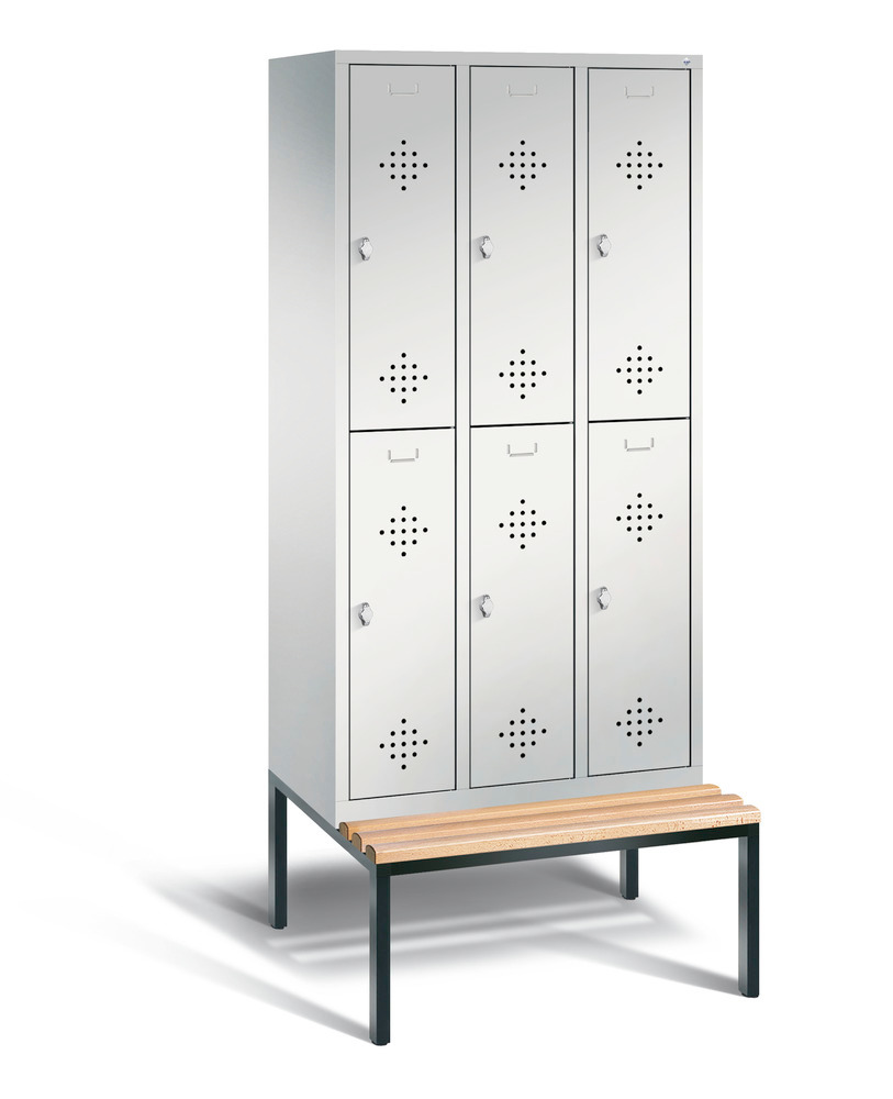 Double locker with bench Cabo, 6 compartments, W 900, H 2090, D 500/815, grey/grey - 1