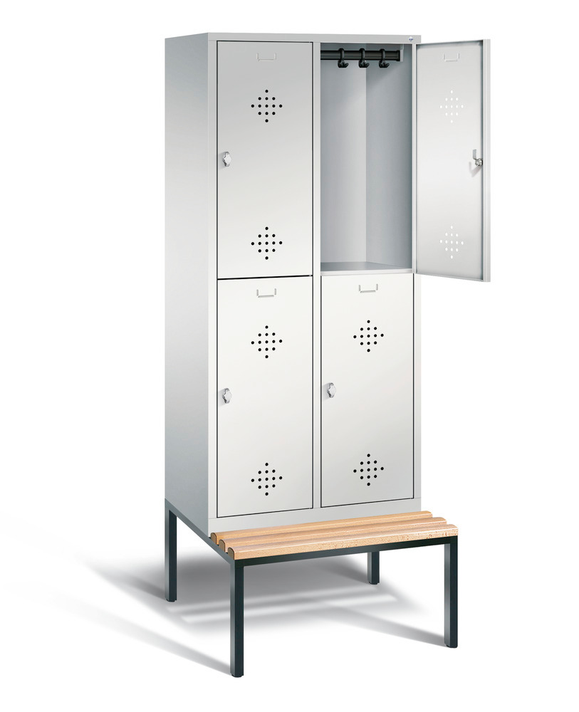 Double locker with bench Cabo, 4 compartments, W 810, H 2090, D 500/815, grey/grey - 2