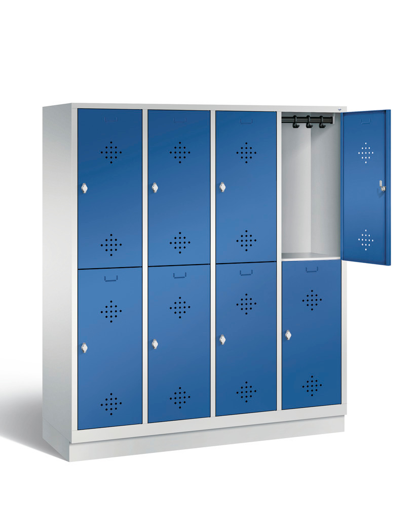 Double locker with base Cabo, 8 compartments, W 1590, D 500, H 1800 mm, grey/blue - 2
