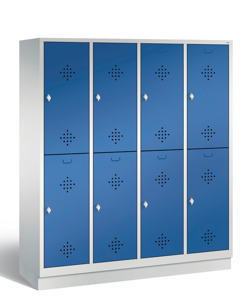 Double locker with base Cabo, 8 compartments, W 1590, D 500, H 1800 mm, grey/blue - 1