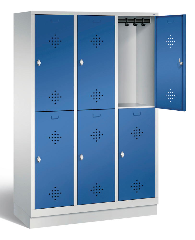 Double locker with base Cabo, 6 compartments, W 1200, D 500, H 1800 mm, grey/blue - 2