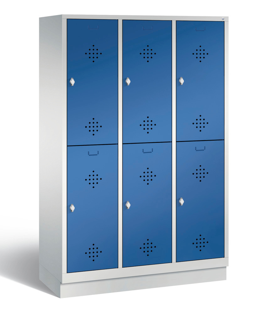 Double locker with base Cabo, 6 compartments, W 1200, D 500, H 1800 mm, grey/blue - 1