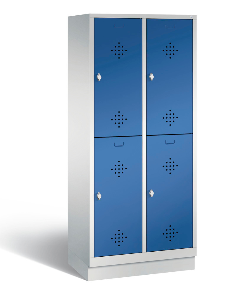 Double locker with base Cabo, 4 compartments, W 810, D 500, H 1800 mm, grey/blue - 1