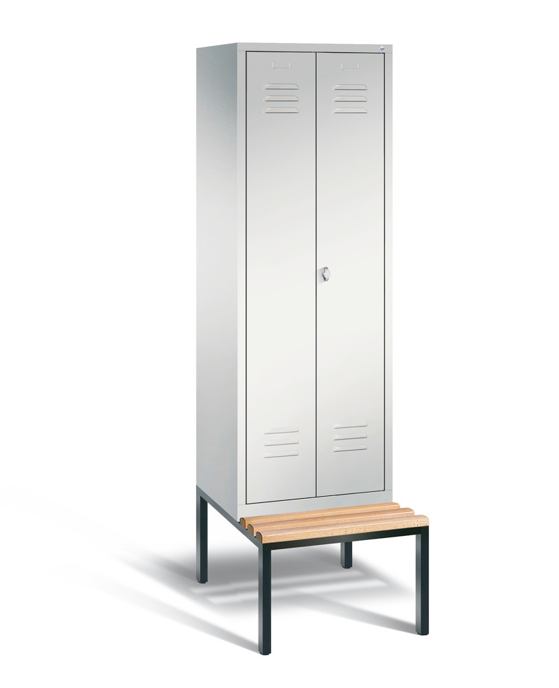 Double locker with bench Cabo, 2 compartments, W 610, H 2090, D 500/815, grey/grey