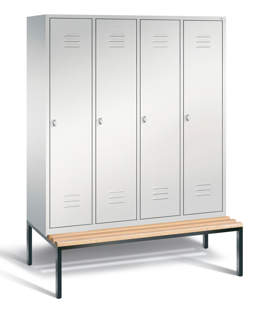 Locker with bench Cabo, 4 compartments, W 1590, H 2090, D 500/815, grey/grey - 1