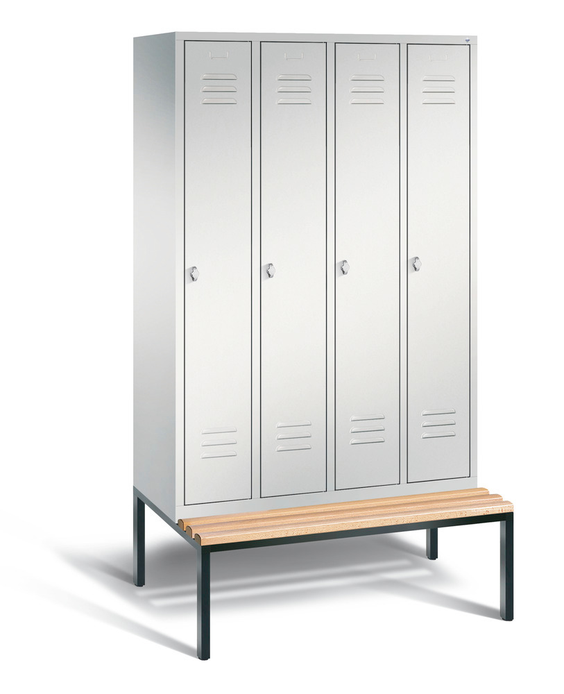 Locker with bench Cabo, 4 compartments, W 1190, H 2090, D 500/815, grey/grey - 1