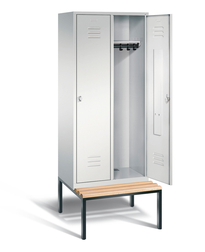 Locker with bench Cabo, 2 compartments, W 810, H 2090, D 500/815, grey/grey - 2