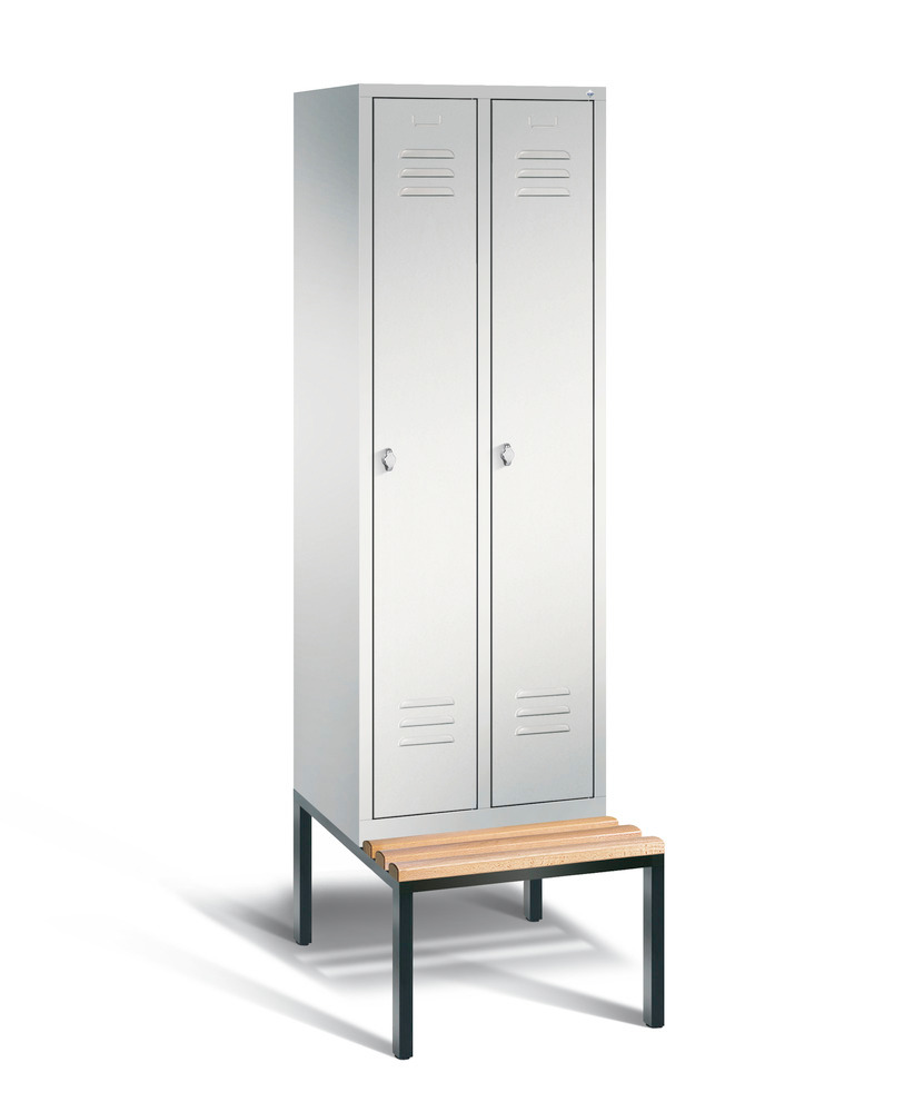 Locker with bench Cabo, 2 compartments, W 610, H 2090, D 500/815, grey/grey - 1