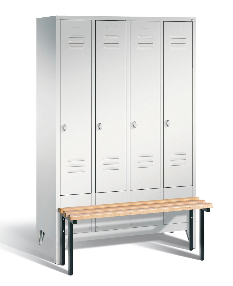Locker with bench Cabo, 4 compartments, W 1190, H 1850, D 500/815, grey/grey - 1