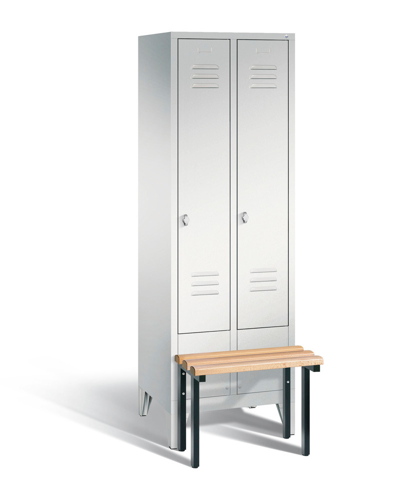 Locker with bench Cabo, 2 compartments, W 610, H 1850, D 500/815, grey/grey - 1