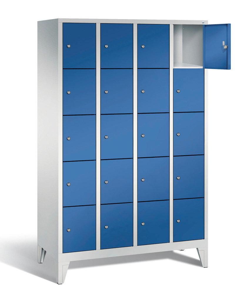 Locker with feet Cabo, 20 compartments, W 1190, H 1850, D 500 mm, grey/blue - 1