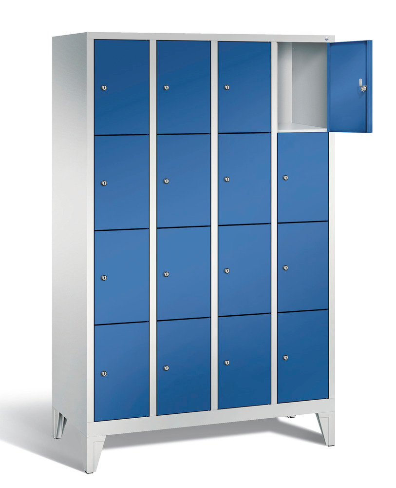 Locker with feet Cabo, 16 compartments, W 1190, H 1850, D 500 mm, grey/blue - 2
