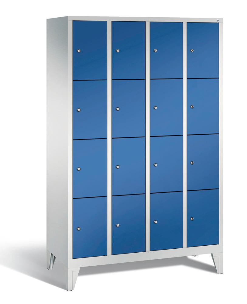 Locker with feet Cabo, 16 compartments, W 1190, H 1850, D 500 mm, grey/blue - 1