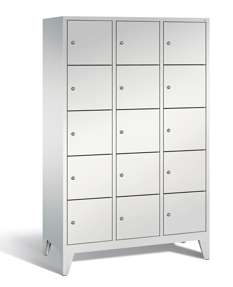 Locker with feet Cabo, 15 compartments, W 1200, H 1850, D 500 mm, grey/grey - 1