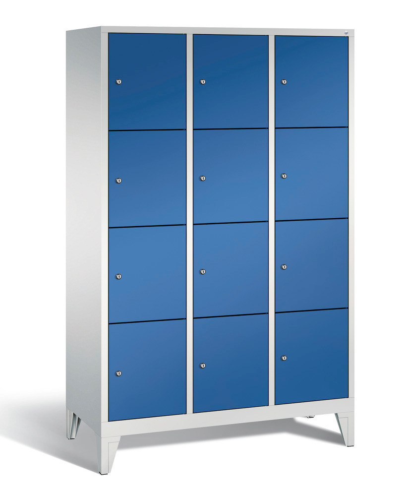 Locker with feet Cabo, 12 compartments, W 1200, H 1850, D 500 mm, grey/blue - 1