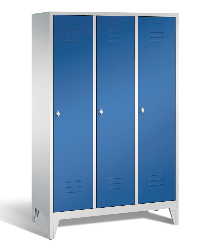 Locker with feet Cabo, 3 compartments, W 1200, H 1850, D 500 mm, grey/blue - 2
