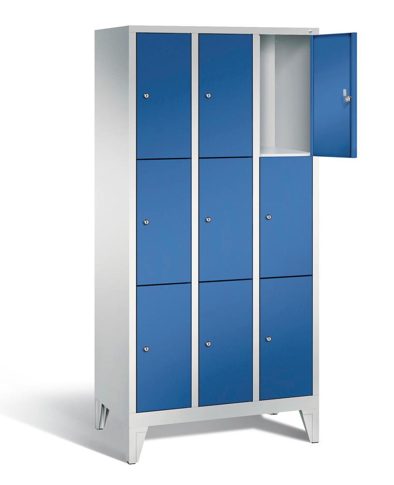 Locker with feet Cabo, 9 compartments, W 900, H 1850, D 500 mm, grey/blue - 2
