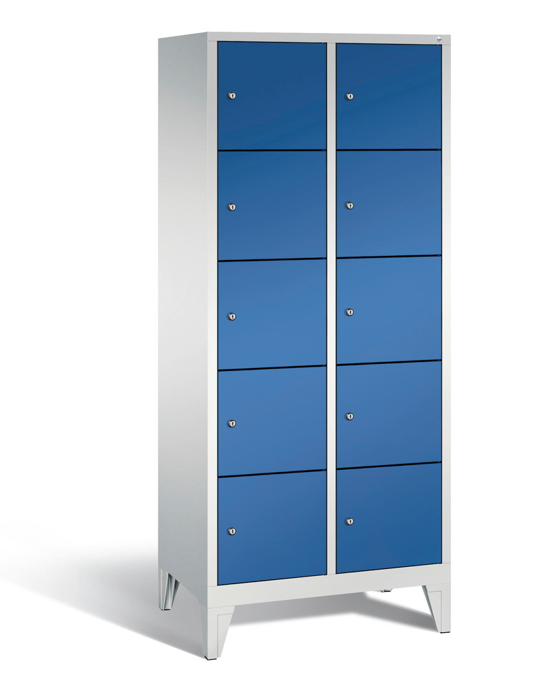 Locker with feet Cabo, 10 compartments, W 810, H 1850, D 500 mm, grey/blue