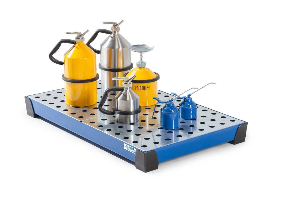 Spill tray for small containers classic-line, steel, paint, w galv. perf. sh, 30 litre, 987x600x95 - 4