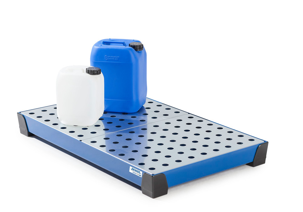 Spill tray for small containers classic-line, steel, paint, w galv. perf. sh, 30 litre, 987x600x95 - 2