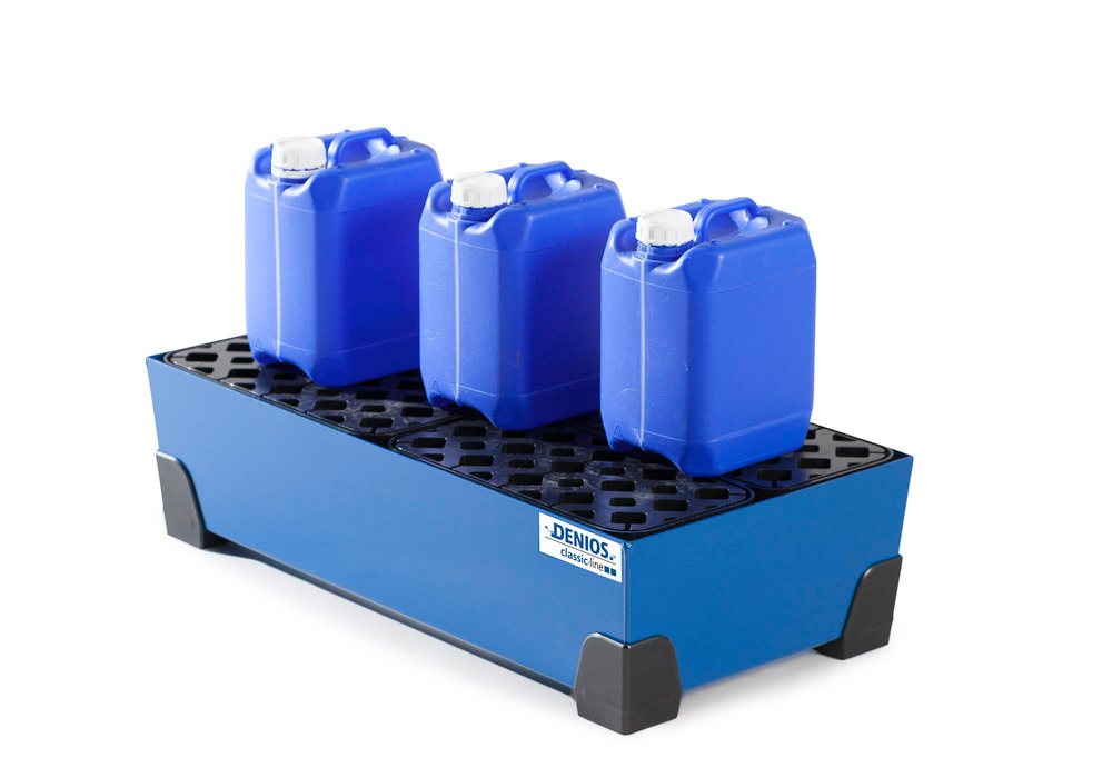 Spill tray for small containers classic-line in steel, painted, with PE grid, 40 litre, 774x392x200 - 5