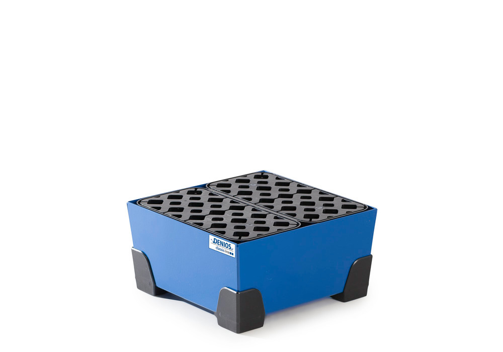 Spill tray for small containers classic-line in steel, painted, with PE grid, 20 litre, 392x392x200 - 1