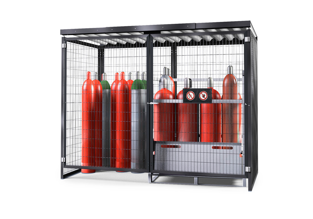 Sklad na plynové fľaše SteelSafe, mrežové steny, podlaha a strecha, 25 plynových fliaš à 50 litrov - 1