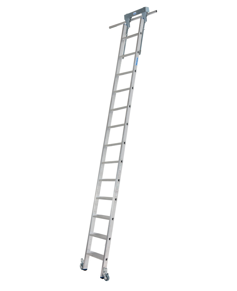 Pojazdný regálový rebrík, hliníkový, 13 priečok