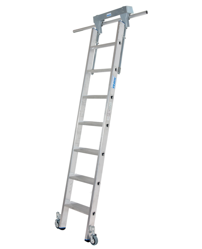 Pojazdný regálový rebrík, hliníkový, 7 priečok