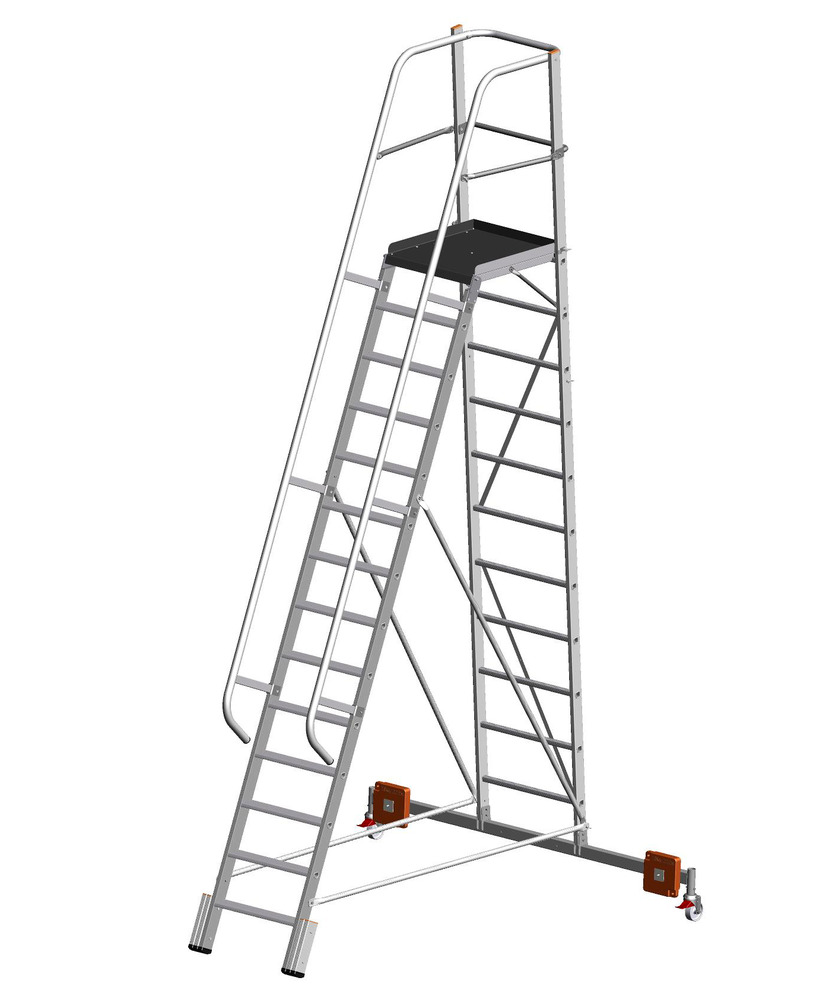 Escalera con descansillos Vario compacta, aluminio con plataforma grande, 14 escalones - 1