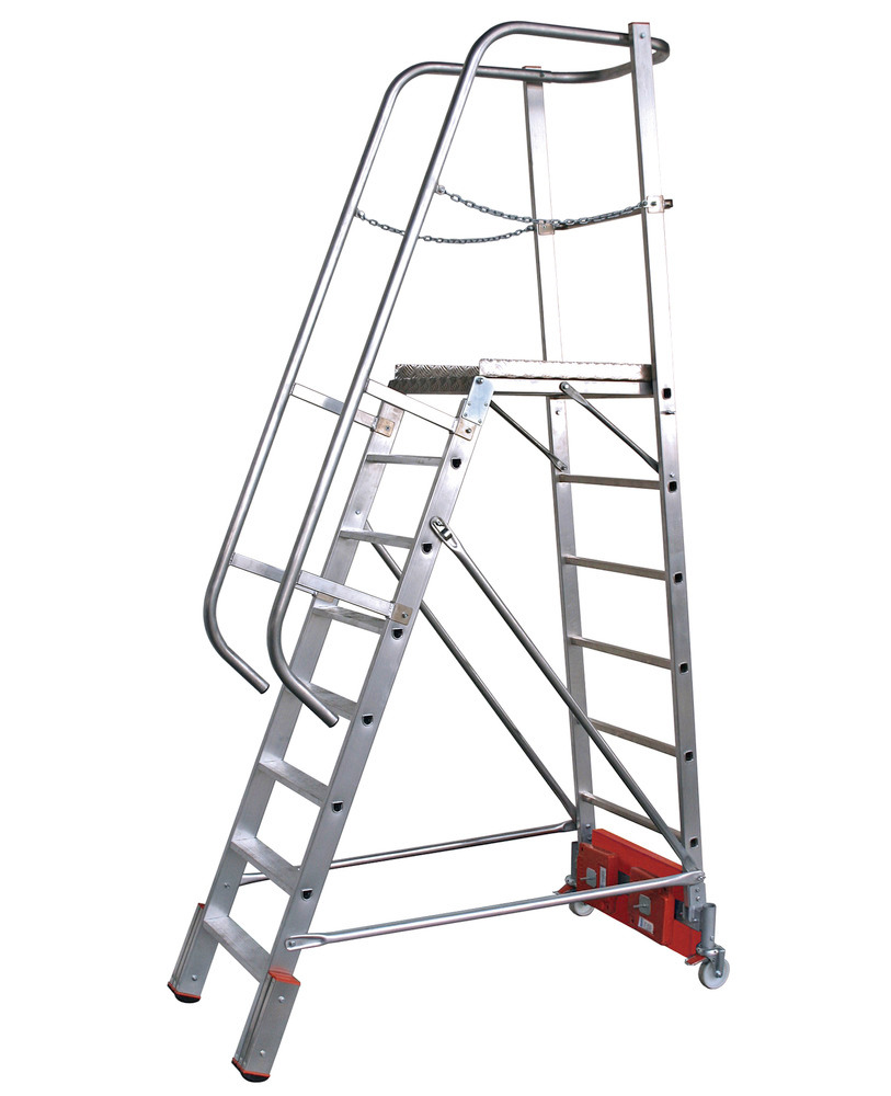 Escalera con descansillos Vario compacta, aluminio con plataforma, 8 escalones - 1