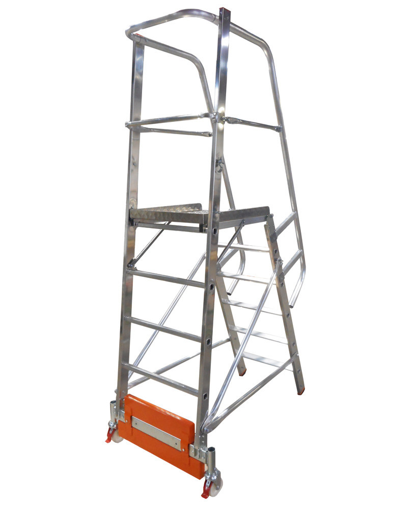 Escalera con descansillos Vario compacta, aluminio con plataforma, 6 escalones - 1