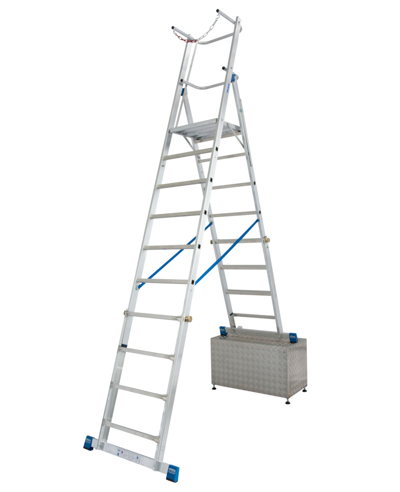 Escalera de plataforma telescópica, aluminio, con apoyo grande, altura regulable, 8-10 peldaños - 2